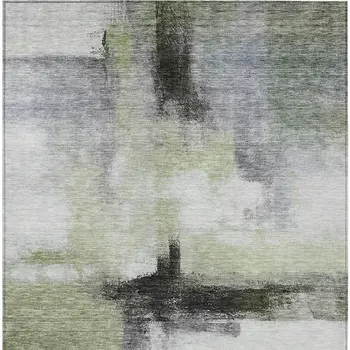 3' X 5' Sage Black And Gray Abstract Washable Indoor Outdoor Area Rug