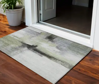 3' X 5' Sage Black And Gray Abstract Washable Indoor Outdoor Area Rug