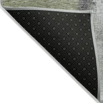 9' X 12' Sage Black And Gray Abstract Washable Indoor Outdoor Area Rug