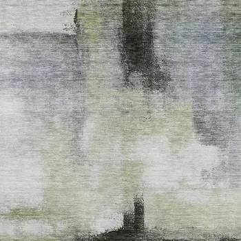 9' X 12' Sage Black And Gray Abstract Washable Indoor Outdoor Area Rug