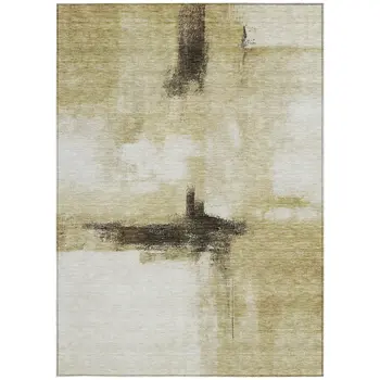 3' X 5' Wheat Green And Black Abstract Washable Indoor Outdoor Area Rug