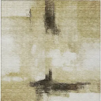 5' X 8' Wheat Green And Black Abstract Washable Indoor Outdoor Area Rug