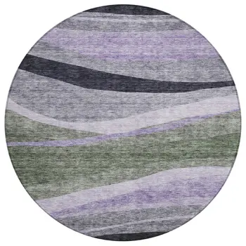 8' Artichoke Green Green And Black Round Abstract Washable Indoor Outdoor Area Rug