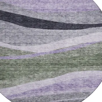 8' Artichoke Green Green And Black Round Abstract Washable Indoor Outdoor Area Rug