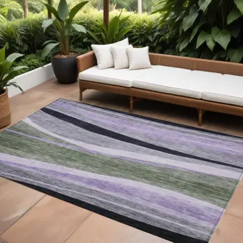 9' X 12' Artichoke Green Green And Black Abstract Washable Indoor Outdoor Area Rug