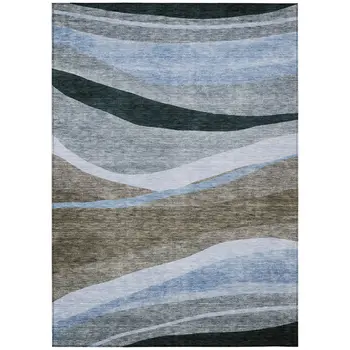 5' X 8' Brown Blue And Gray Abstract Washable Indoor Outdoor Area Rug