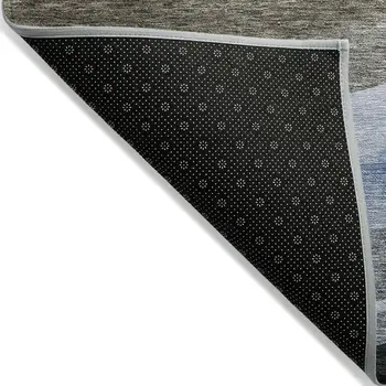 5' X 8' Brown Blue And Gray Abstract Washable Indoor Outdoor Area Rug