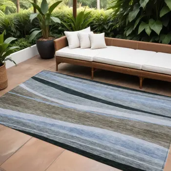 9' X 12' Brown Blue And Gray Abstract Washable Indoor Outdoor Area Rug