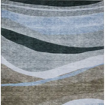 10' X 14' Brown Blue And Gray Abstract Washable Indoor Outdoor Area Rug