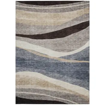 3' X 5' Blue Brown And Beige Abstract Washable Indoor Outdoor Area Rug