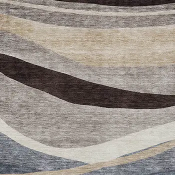 3' X 5' Blue Brown And Beige Abstract Washable Indoor Outdoor Area Rug