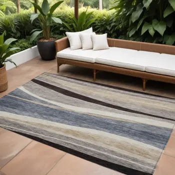 9' X 12' Blue Brown And Beige Abstract Washable Indoor Outdoor Area Rug