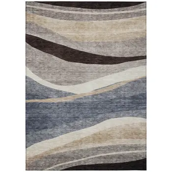 9' X 12' Blue Brown And Beige Abstract Washable Indoor Outdoor Area Rug