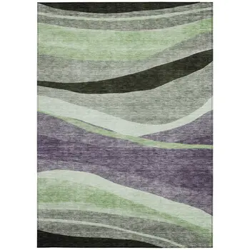 5' X 8' Purple And Green Abstract Washable Indoor Outdoor Area Rug