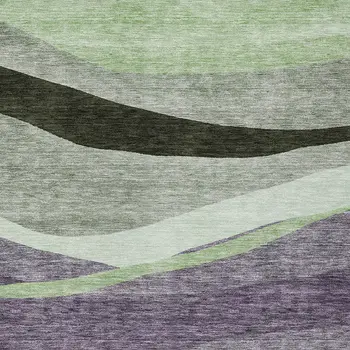 5' X 8' Purple And Green Abstract Washable Indoor Outdoor Area Rug