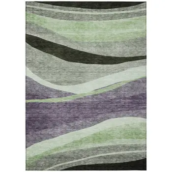 8' X 10' Purple And Green Abstract Washable Indoor Outdoor Area Rug