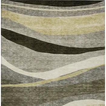 3' X 5' Taupe Gray And Black Abstract Washable Indoor Outdoor Area Rug