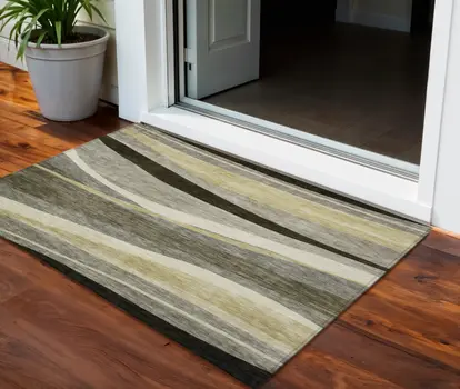 3' X 5' Taupe Gray And Black Abstract Washable Indoor Outdoor Area Rug