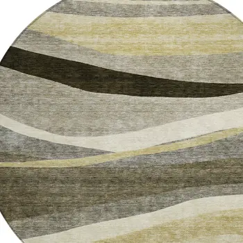 8' Taupe Gray And Black Round Abstract Washable Indoor Outdoor Area Rug