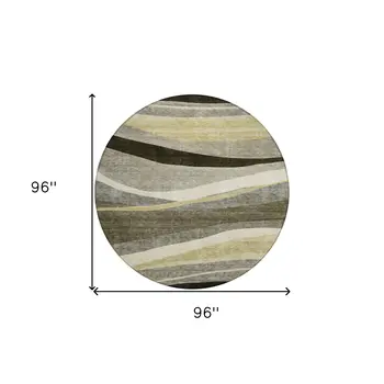 8' Taupe Gray And Black Round Abstract Washable Indoor Outdoor Area Rug