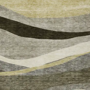 9' X 12' Taupe Gray And Black Abstract Washable Indoor Outdoor Area Rug
