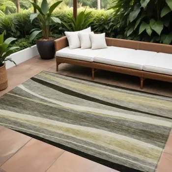 10' X 14' Taupe Gray And Black Abstract Washable Indoor Outdoor Area Rug