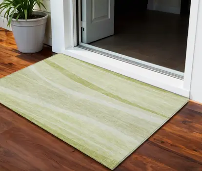 3' X 5' Artichoke Green And Ivory Abstract Washable Indoor Outdoor Area Rug