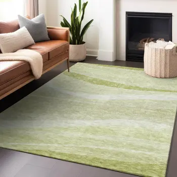 3' X 5' Artichoke Green And Ivory Abstract Washable Indoor Outdoor Area Rug