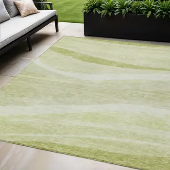5' X 8' Artichoke Green And Ivory Abstract Washable Indoor Outdoor Area Rug