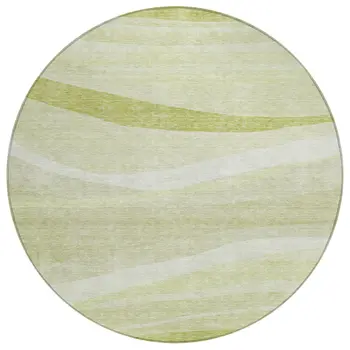 8' Artichoke Green And Ivory Round Abstract Washable Indoor Outdoor Area Rug