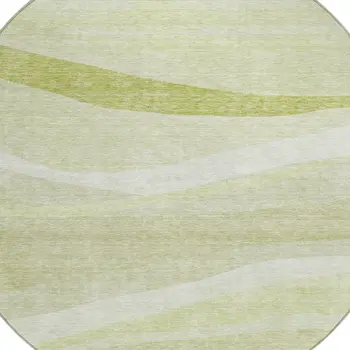 8' Artichoke Green And Ivory Round Abstract Washable Indoor Outdoor Area Rug