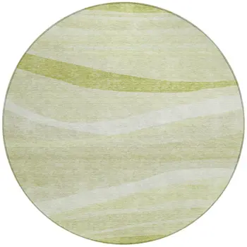 8' Artichoke Green And Ivory Round Abstract Washable Indoor Outdoor Area Rug