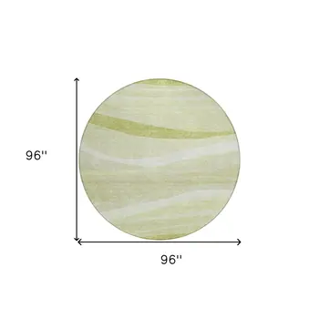 8' Artichoke Green And Ivory Round Abstract Washable Indoor Outdoor Area Rug