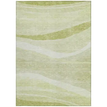 8' X 10' Artichoke Green And Ivory Abstract Washable Indoor Outdoor Area Rug