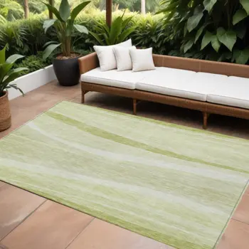 10' X 14' Artichoke Green And Ivory Abstract Washable Indoor Outdoor Area Rug
