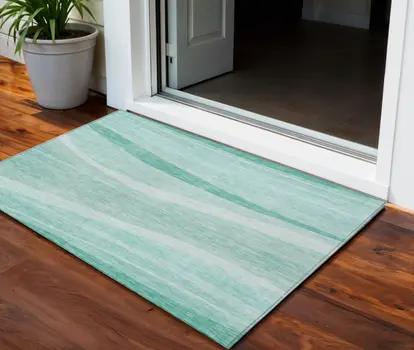 3' X 5' Aqua And Sky Blue Abstract Washable Indoor Outdoor Area Rug