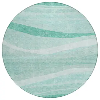 8' Aqua And Sky Blue Round Abstract Washable Indoor Outdoor Area Rug
