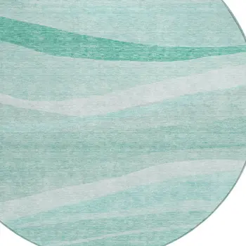 8' Aqua And Sky Blue Round Abstract Washable Indoor Outdoor Area Rug