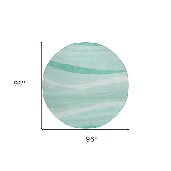 8' Aqua And Sky Blue Round Abstract Washable Indoor Outdoor Area Rug