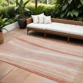 10' X 14' Salmon And Pink Abstract Washable Indoor Outdoor Area Rug