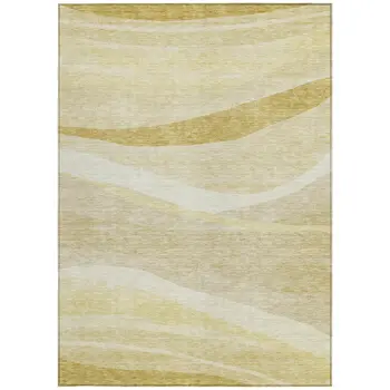 3' X 5' Wheat And Ivory Abstract Washable Indoor Outdoor Area Rug