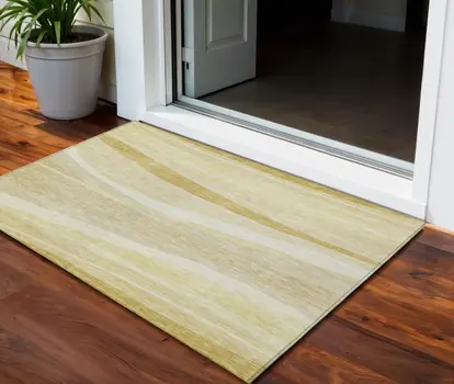 3' X 5' Wheat And Ivory Abstract Washable Indoor Outdoor Area Rug