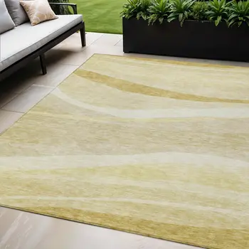5' X 8' Wheat And Ivory Abstract Washable Indoor Outdoor Area Rug