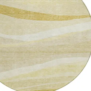 8' Wheat And Ivory Round Abstract Washable Indoor Outdoor Area Rug