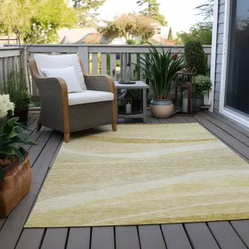 8' X 10' Wheat And Ivory Abstract Washable Indoor Outdoor Area Rug