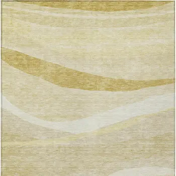 9' X 12' Wheat And Ivory Abstract Washable Indoor Outdoor Area Rug