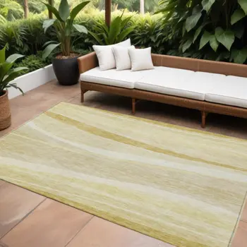 10' X 14' Wheat And Ivory Abstract Washable Indoor Outdoor Area Rug