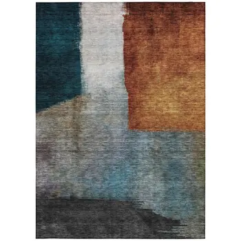 3' X 5' Copper Green And Gray Abstract Washable Indoor Outdoor Area Rug
