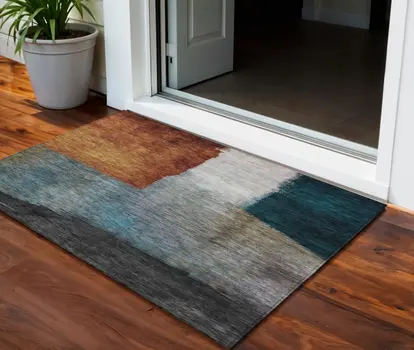 3' X 5' Copper Green And Gray Abstract Washable Indoor Outdoor Area Rug