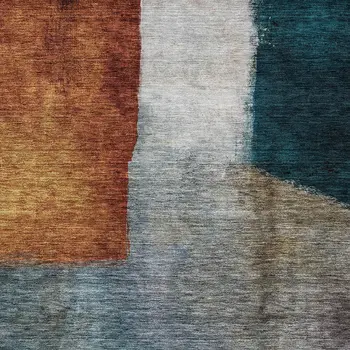 5' X 8' Copper Green And Gray Abstract Washable Indoor Outdoor Area Rug